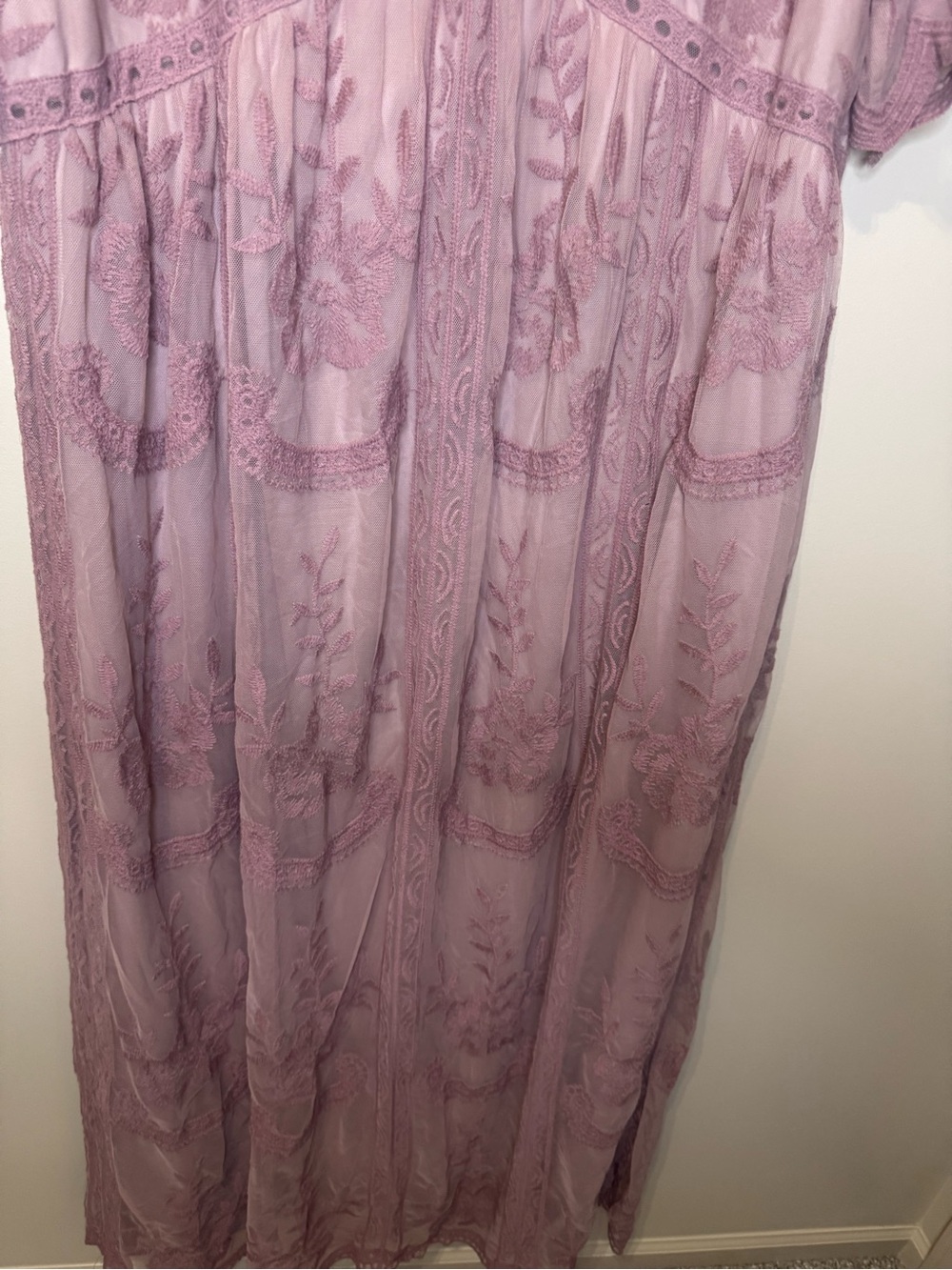PinkBlush Mauve Lace Mesh Overlay Maternity Maxi Dress | 3X - Picture 9 of 12